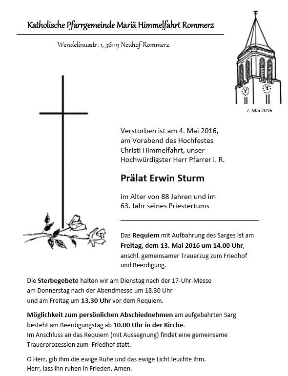 Sterbefall Pfarrer Sturm